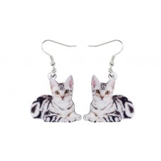 Grey Tabby Cat Lying Acrylic Earrings